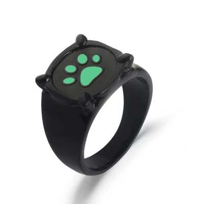 Foreign Trade Hot Sale Black Cat Noer Green Ring Creative Cat Dog's Paw Feet Couple's Ring in Stock Wholesale