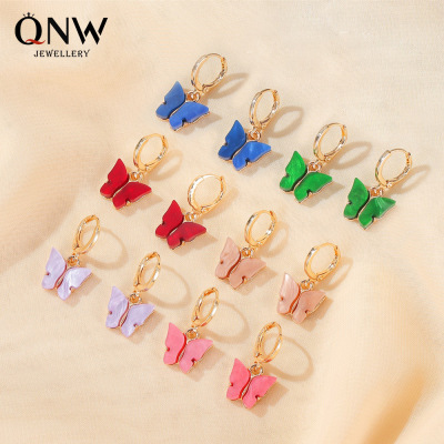 Korean Style New Butterfly Earrings Summer Temperamental Fairy Butterfly Earrings Ear Clip Ins Style Color Acrylic Earrings