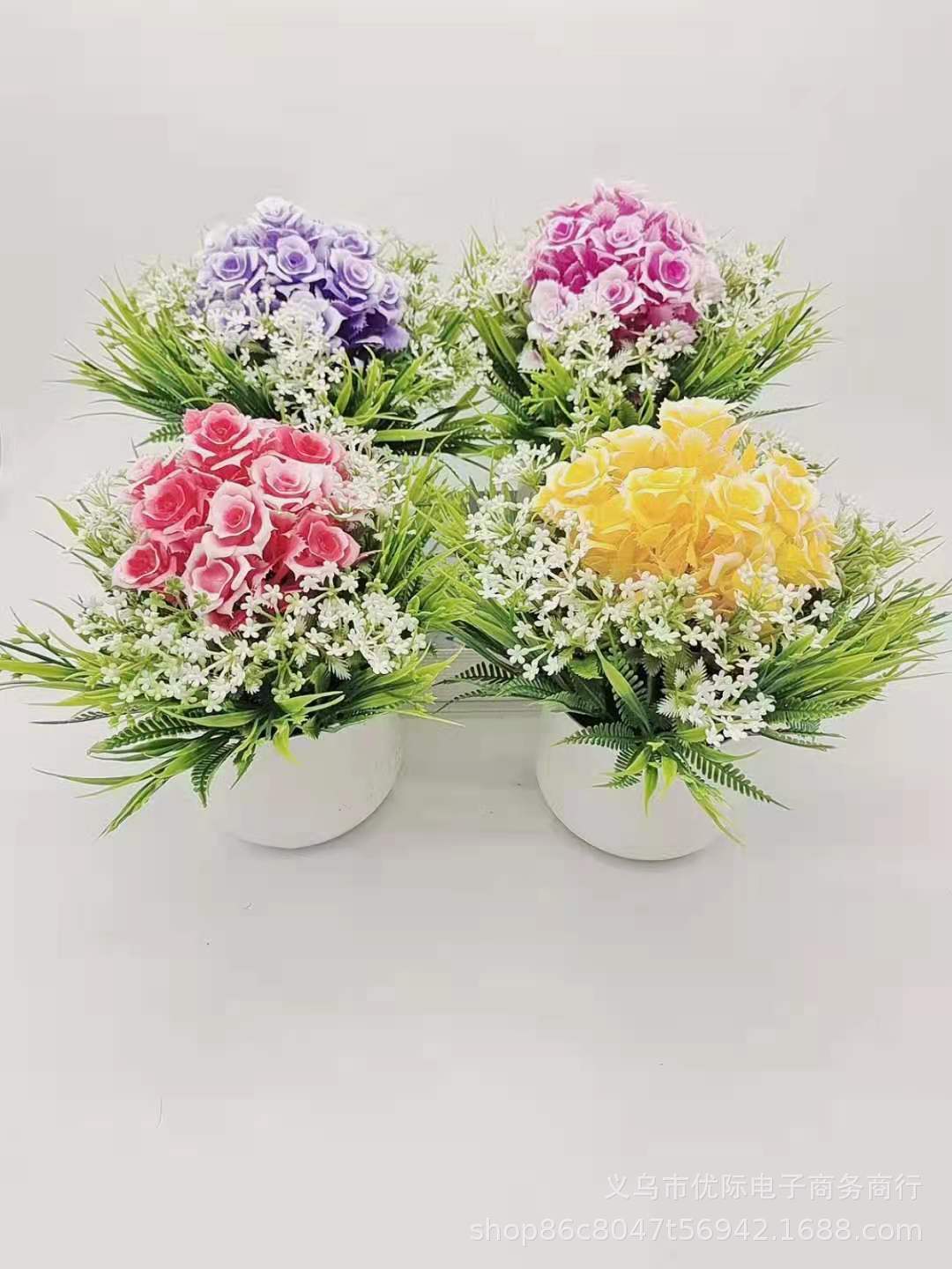 仿真玫瑰花假花盆景 家居艺术客厅装饰盆栽摆件厂家直销