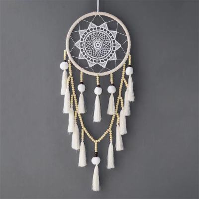 Handmade Cotton Thread Wooden Bead Dreamcatcher Home Craft Product Pendant Bedroom Bedside Ornaments