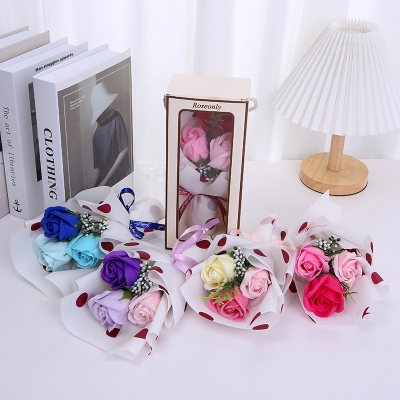 Gift Box 3 Soap Roses Artificial Flower Bridal Bouquet Valentine's Day Mother's Day Teacher's Day 3.8 Wedding