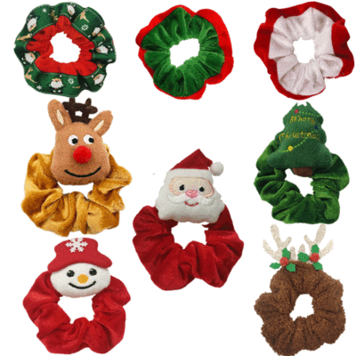 Europe and America Cross Border Hair Ring Flannel Santa Claus Elk Pig Sausage Ring Cute Headwear Set Christmas Tree Barrettes