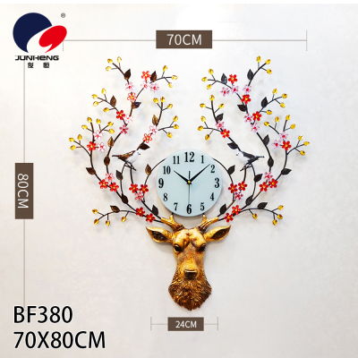 Lioele Les Deer Head Northern European Style Atmospheric Clock Wall Clock Living Room Modern Creative Clock Home Mute Pocket Watch Decorative Clock