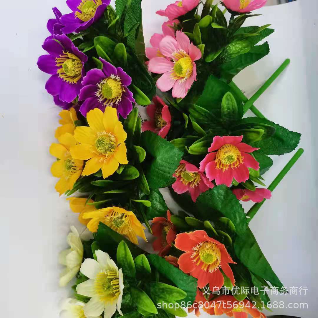 太阳菊五头仿真花非洲菊花雏菊花拍照道具塑料花家居装饰厂家批发