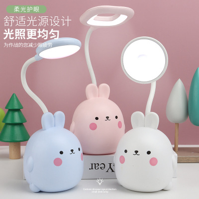 New USB Cute Led Rabbit Desk Lamp Eye Protection Learning Reading Pen Holder Small Night Lamp Factory Goods Wholesale Logo Printing