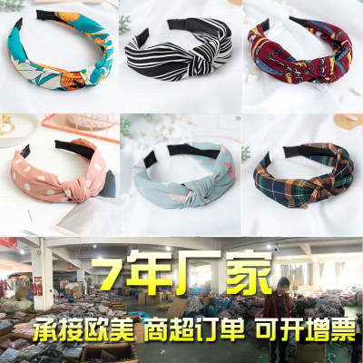 Cross-Border New Arrival European and American Printed Fabric Bow Headband Women's Knotted Headband Sports Hairware Wholesale