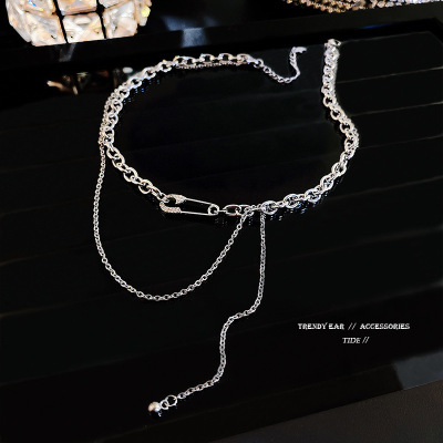 Double-Layer Long Tassel Necklace Personalized Fashion Design Pendant Necklace Temperament Same Titanium Steel Clavicle Chain