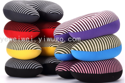 Striped Polyester Cotton Foam Particles Filled Pillow Outdoor Travel Leisure Health Pillow Aviation Pillow U-Shaped