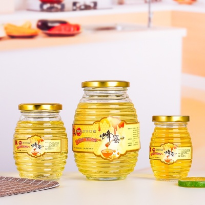 Factory Wholesale Thread Glass a Bottle of Honey Transparent Honey Bottle 500 G1000g Cans Chili Sauce Bottle Customization