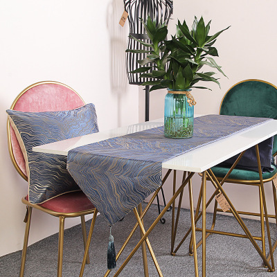 European-Style Ins Blue Table Runner Simple Modern Wave Pattern Table Runner Classical Bed Runner TV Cabinet Dining Table Fabric Wholesale