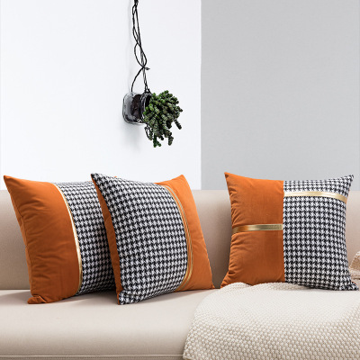 2021 New Modern Light Luxury Houndstooth Flannel Stitching Pillow Hotel Sample Room Sofa Cushion Foreign Trade Wholesale