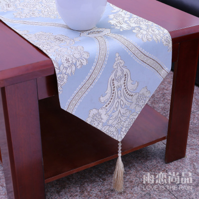 European-Style Simple Fashion Imitation Hemp Cotton Jacquard High-End Table Runner Jacquard Fabric Coffee Table Table Runner Factory Direct Sales