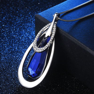 Korean Style New High-End Crystal Drop-Shaped Long Pendant Versatile Clothing Fashion Sweater Chain Exclusive for Cross-Border Wholesale