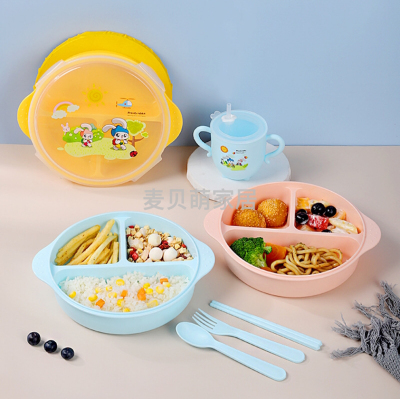 Children's Dinner Plate Grid Eat Training Plate Infant Food Supplement Set Dining Bowl Cartoon Dinner Plate Wholesale Cross-Border