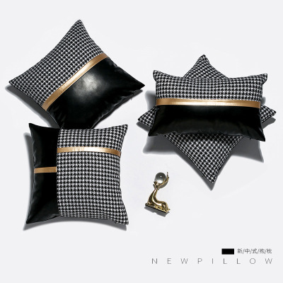 2021 New Arrival Hot Sale Houndstooth Pillow Flannel Stitching Pillow Hotel Sample Room Sofa Cushion Factory Direct Sales