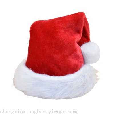 Christmas Hot Sale Factory Direct Supply Christmas Decorations Red Adult  Size Thicken and Lengthen Plush Christmas Hat