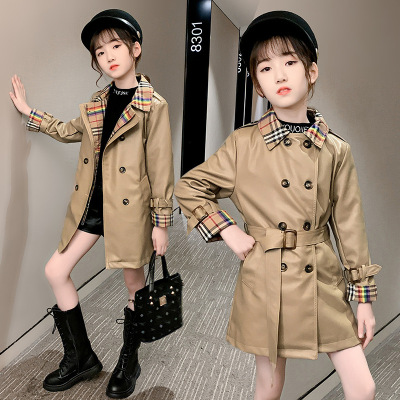 Girls' Coat Autumn 2021 New Western Style Fashion Little Girl Princess Medium and Large Children's Long Spring and Autumn Trench Coat
