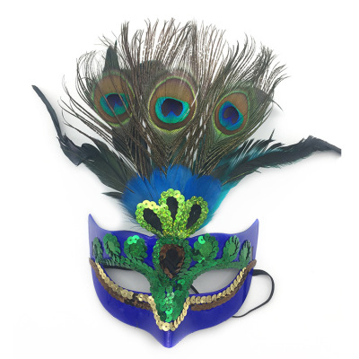 Venice Masquerade Sequined Peacock Feather Mask Half Face Adult Lady Halloween Party Performance Props