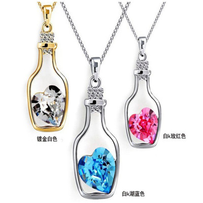 Cross-Border Creative Fashion Popular Heart Shape Crystal Necklace Trend Gold Plating Diamond Drift Bottle Pendant Female Accessories