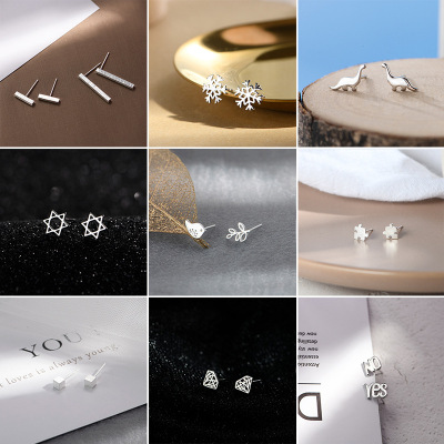 Cute Simple Flat Stick Bell Puzzle Stud Earrings for Women 925 Sterling Silver Square Diamond XINGX Eardrops Earrings Earrings