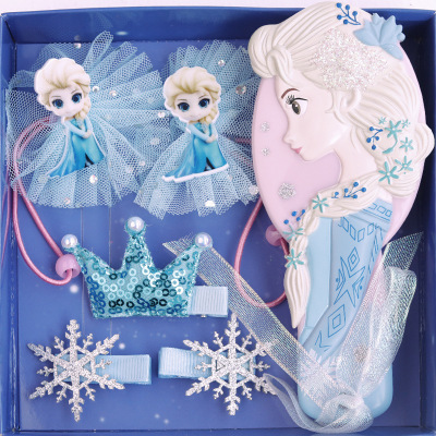 Children Barrettes Hair Bow Headdress Children's Hairpin Frozen Comb Set Gift Box