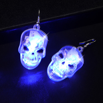 Coolette Factory Direct Sales Halloween Party Earrings LED Light Transparent Ghost Head Ghost Festival Light-Emitting Earrings