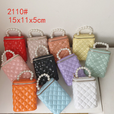 Summer 2021 New Jelly Bag Vertical Rhombus Chain Cosmetic Bag Pearl Hand Shoulder Messenger Bag Foreign Trade