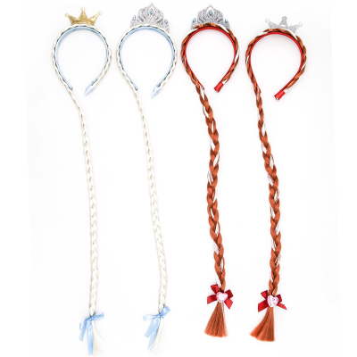 Popular Children's Wig Hair Accessories Frozen Elsa Sequined Crown Wig Braided Long Braid Hairband Decoration HT