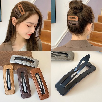 Internet Influencer Hair Clip Korean Fashion PU Leather Hairpin Side Clip Cropped Hair Clip Back Head Clip Bang Clip Factory Wholesale