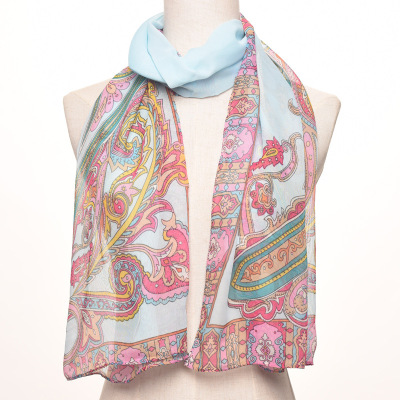 Ethnic Style Women's Floral Chiffon Mid-Length Silk Scarf Printed Air Conditioning Sunscreen Shawl