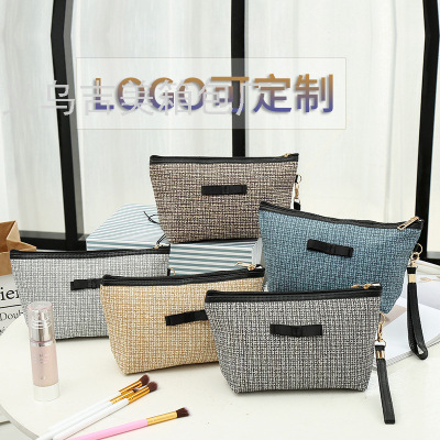 Linen Cosmetic Bag Zipper Handbag Portable Women's Cosmetic Bag Factory in Stock Wholesale Cosmetics Storage Bag