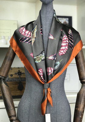 Colorful Feather Printed Square Scarf with Various Colors and Styles
