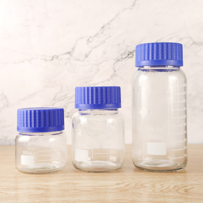 Wholesale Transparent Wide Mouth Glass Reagent Bottle Wholesale Large Mouth Blue Cover Screw Mouth Laboratory Sample Bottle Seal Sample Bottle