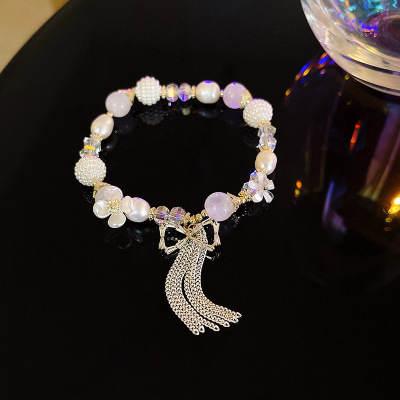 Copper Plating Pearl Fringed Zircon Bow Bracelet Female Pearl Opal Bracelet Hand Jewelry Wholesale