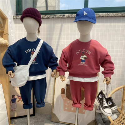 School Season 2021 Children Fall New Suit Korean Boys and Girls Bear Fake Two-Piece Kindergarten Two-Piece Set