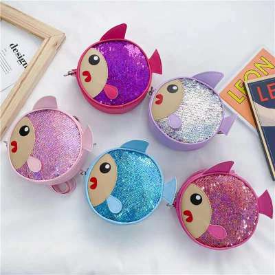 Children's Crossbody Bag 2021 New Sequined Fish Cartoon Unique Small Shoulder Bag Toddler and Baby Change Accessory Bag