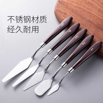 5-Piece Set Stainless Steel Small Scraper Cream Cake Decoration Spatula Flat Carved Tone Gouache Baking Tool