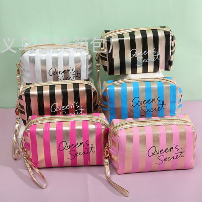 Ladies Travel Printed Pu Portable Women's Striped Leather Cosmetic Bag Mobile Phone Lipstick Internet Celebrity Wash Bag