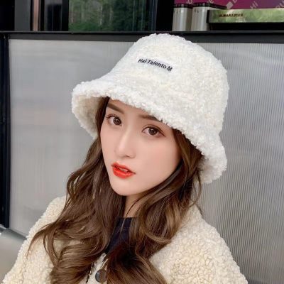 Autumn and Winter Bucket Hat Women's Korean-Style Fashion All-Matching Hat Lamb Wool Casual Teddy Plush Internet Celebrity Bucket Hat Fashion