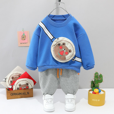 Boys' Spring and Autumn Suit Children's Sweater Backpack Bear Two-Piece Set Baby 1-3 Years Old Baby Fashion Foreign Trade