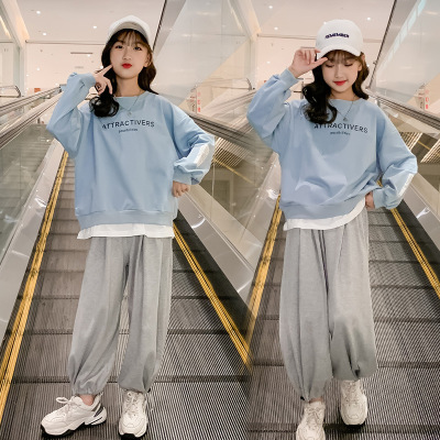 Girls' Autumn Clothing Suits 2021 New Korean Style Western Style Women's Older Children's Leisure Sweater Internet Hot Two-Piece Suit Children's Sports