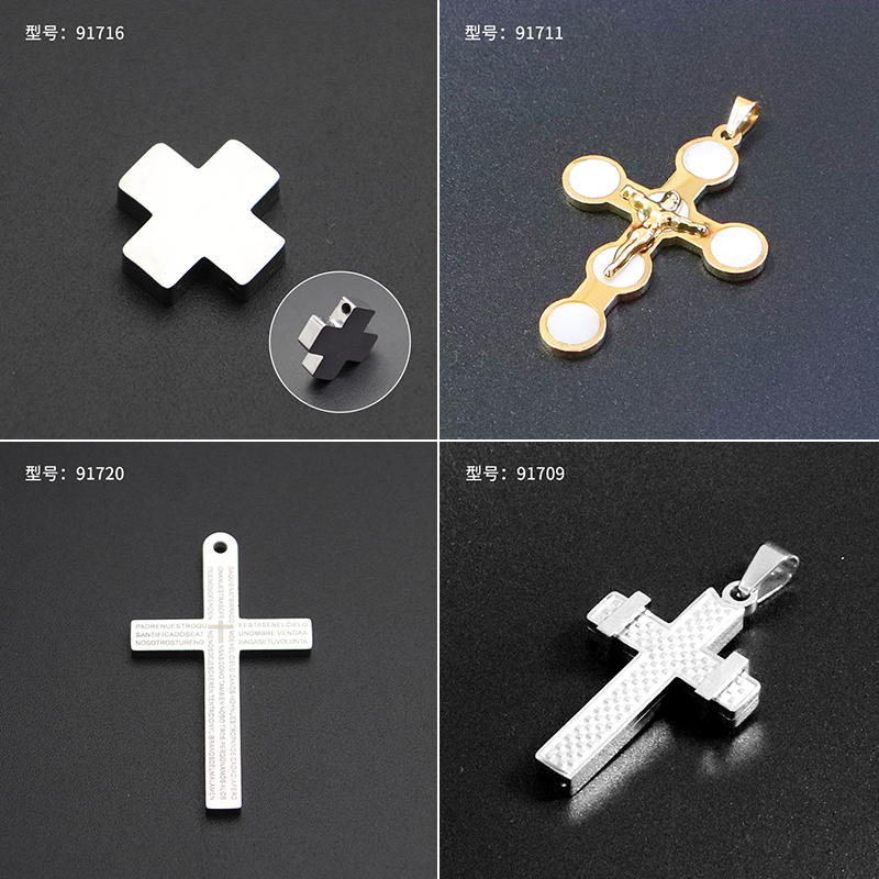 欧美亚马逊跨境十字架吊坠饰品不锈钢亮面抛光刻字项链男女通用款