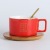 Fashion Trending Korean Style Gold Outline Ceramics Coffee Cup with Bamboo Tray Cup Mug Factory Wholesale Custom Logo