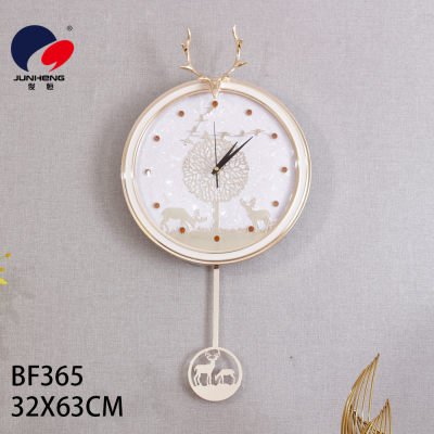 European Deer Living Room Study Clock Creative New Fashion Noiseless Hanging Clock Wall-Mounted Punch-Free Decoration Swing Clock