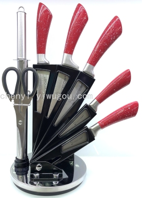 Kitchen Knife Kit Acrylic Seat Plastic Seat Chef Knife Kitchen Knife Sharpener 8-Piece Gift Knife Set