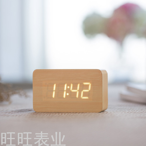 new led creative square wooden alarm clock home office voice control digital display gift clock manufacturer