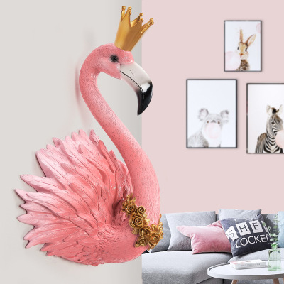 INS Creative Flamingo Wall Hanging Girl's Room Layout Internet Celebrity Wall Hangings Three-Dimensional Resin Animal Pendant