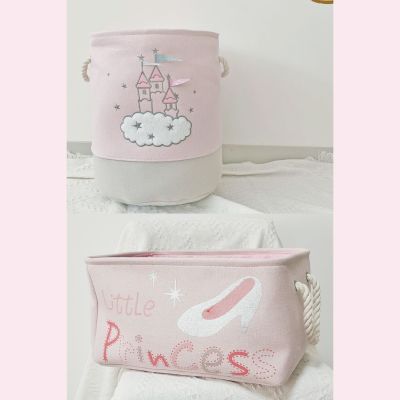 New Castle Princess Fabric Thickened Three-Layer Storage Bucket Laundry Basket Toy Sundries Children's Room Set Storage Basket