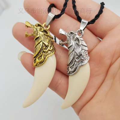 Imitation Wolf Tooth Black Rope Necklace Korean Style Personalized Fashion Men's Necklace Men and Women 2 Yuan Shop Ornament Wholesale