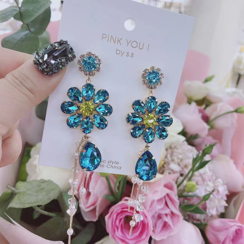 银针韩国镶钻耳环耳坠超仙个性气质百搭吊坠耳环